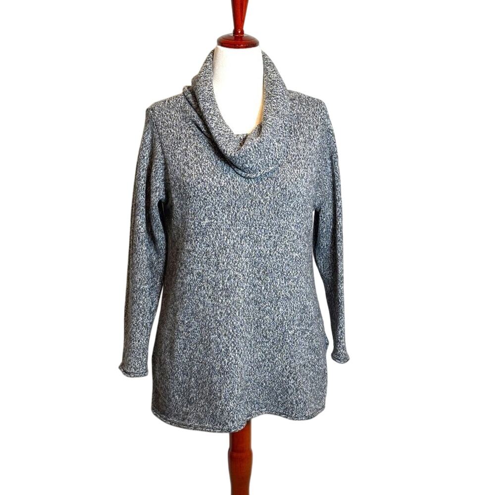 J. Jill sweater gray heathered cowl neck tunic length pull on slits at hips Sz S